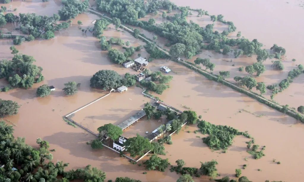 Aerial file photo of flooded villages in Balasore, Odisha, 2013, for the Ganjam floods story