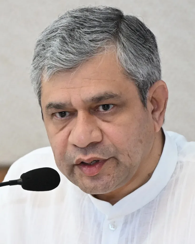 Ashwini Vaishnaw speaking at a microphone, file photo, on mobile PLI scheme taxes