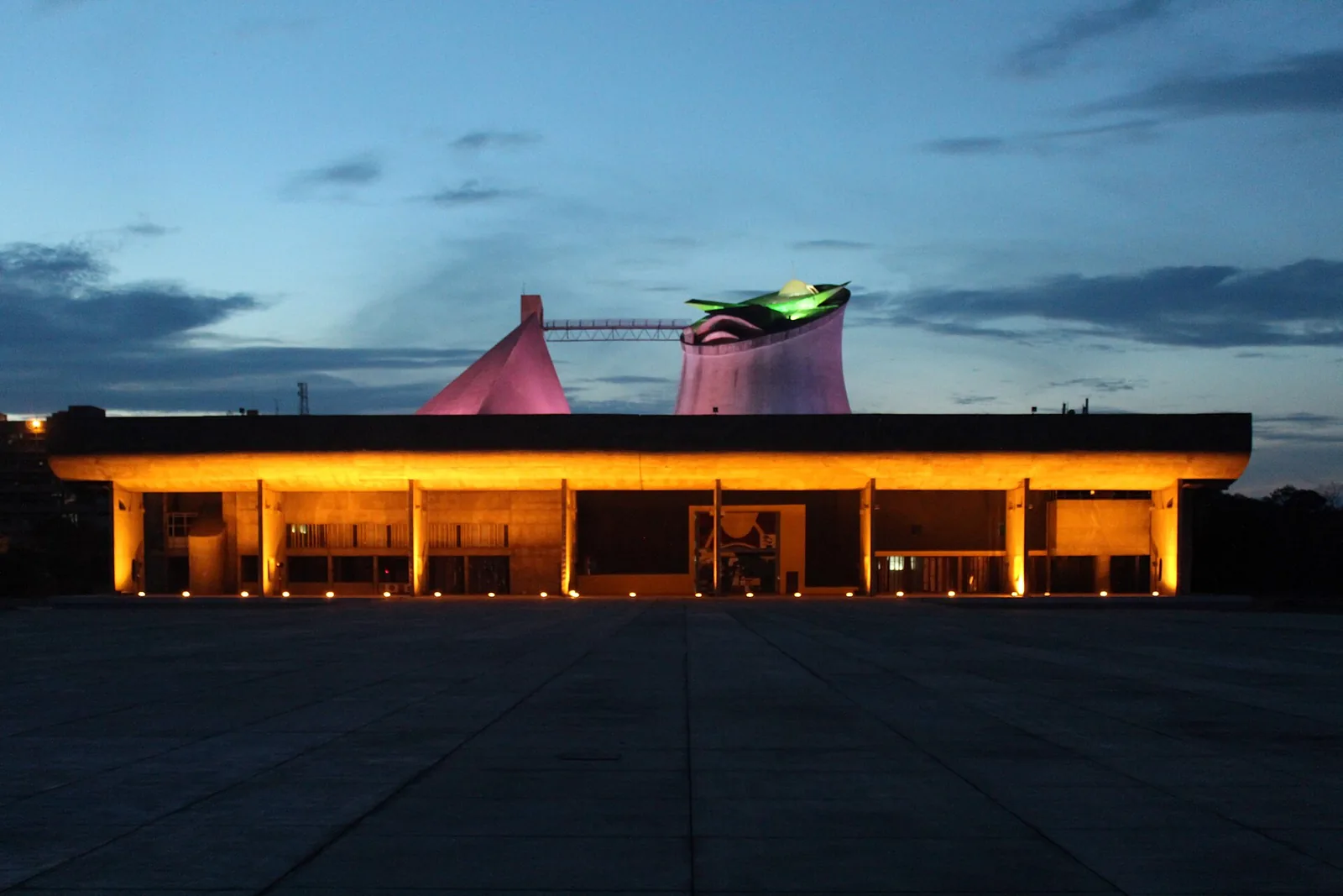Assembly building in Chandigarh lit at dusk, seat of the Punjab Assembly, file photo