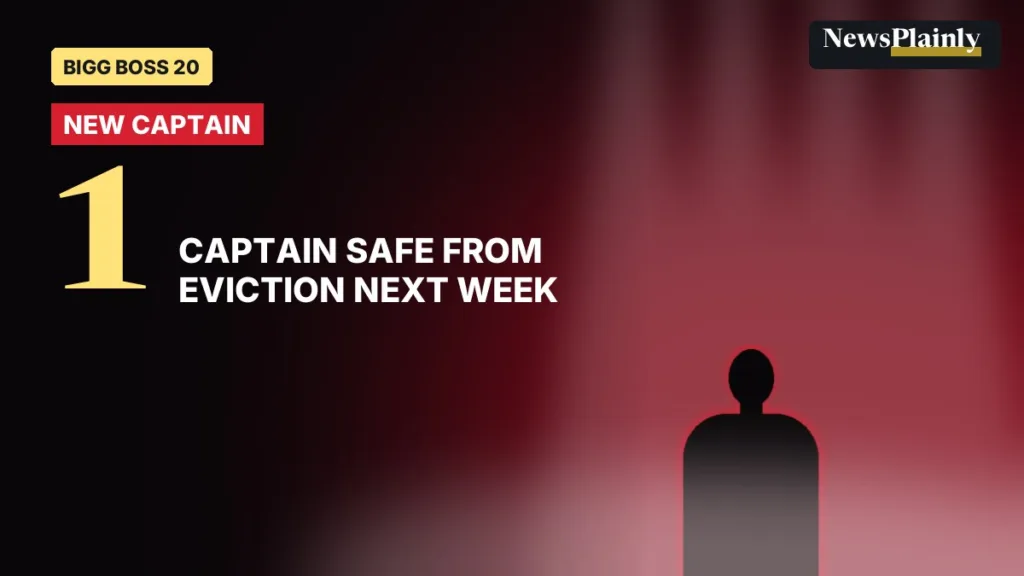 Bigg Boss 20 captain card: one silhouette on a dark red stage