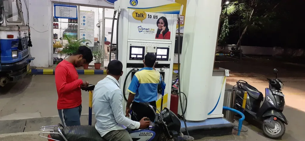BPCL Q2 results: riders filling fuel at a Bharat Petroleum pump near Nagpur