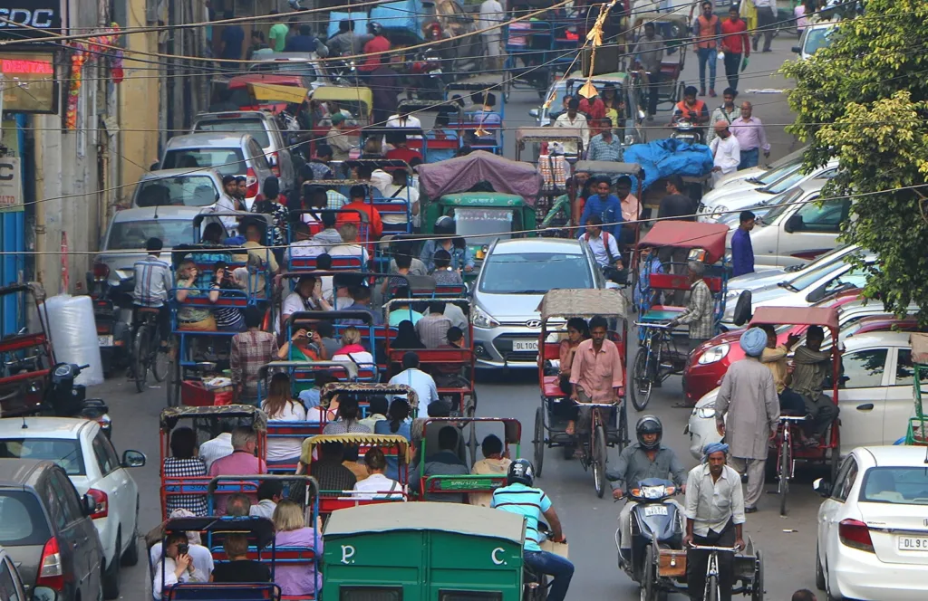 Busy Chandni Chowk street near the INDIA bloc rally venue in Delhi