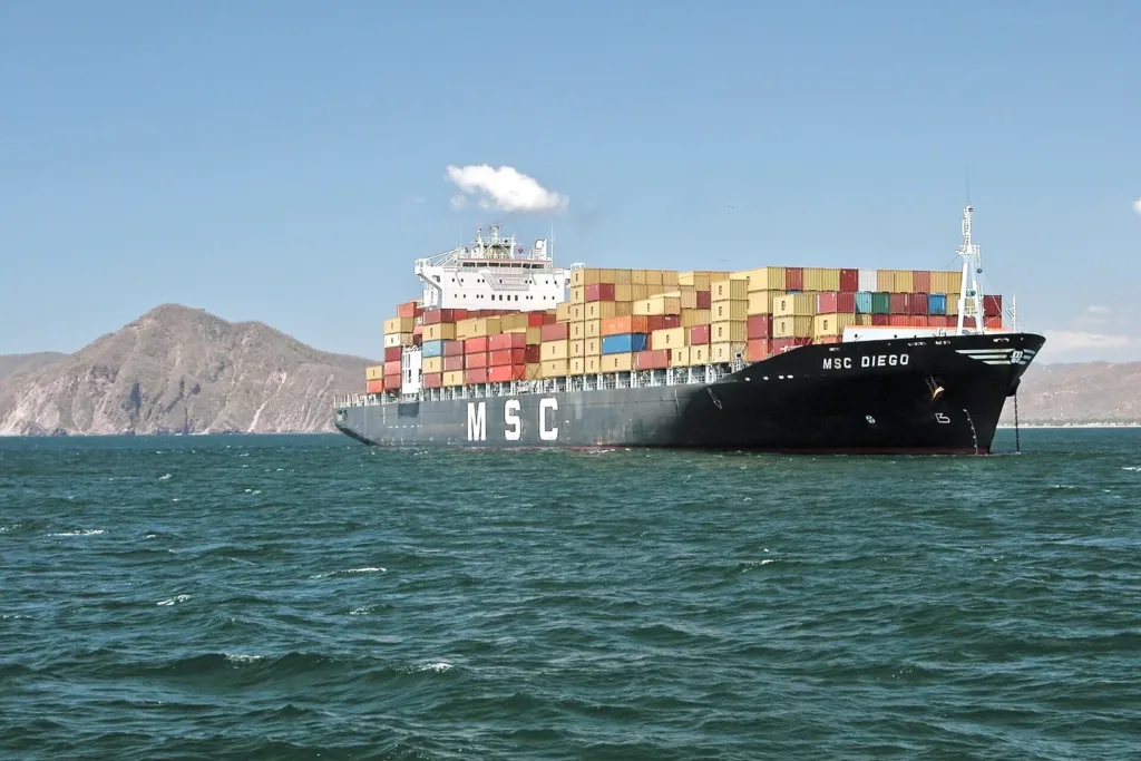 Container ship off Manzanillo, Mexico, in a 2005 file photo for India Mexico trade