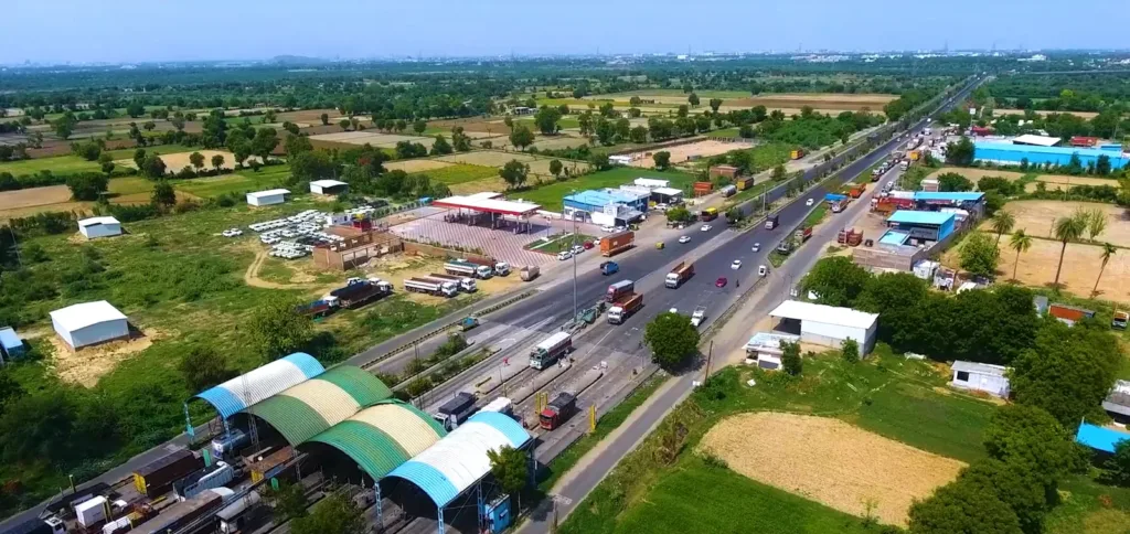 Drone view of a national highway toll plaza in India, file photo for new rules from 1 November