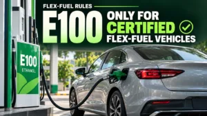 E100 flex fuel rules: car refuelling at an E100 ethanol pump
