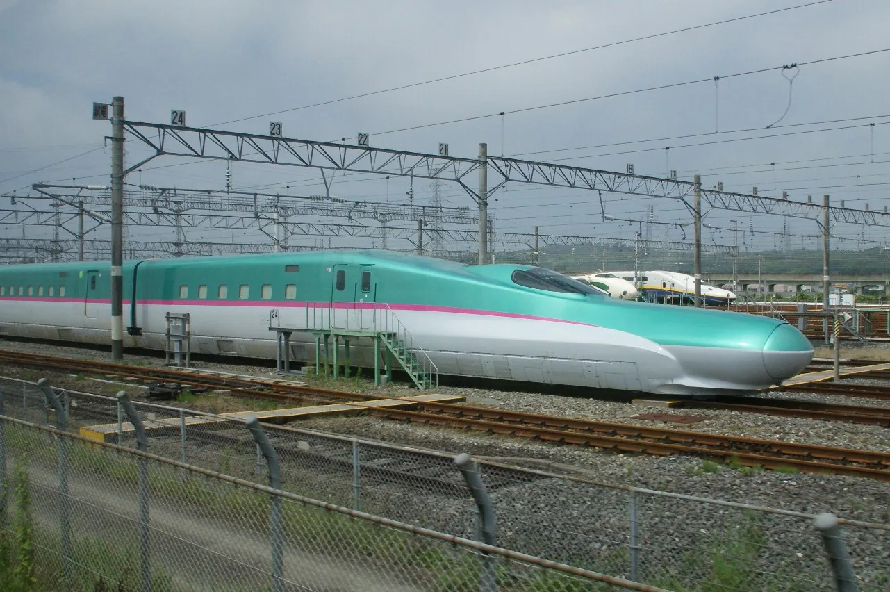 E5 series Shinkansen bullet train at a rolling stock centre in Japan, 2009 file photo