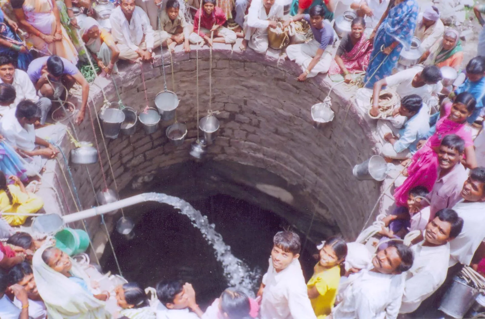 File photo of villagers drawing water from a well during a Marathwada drought