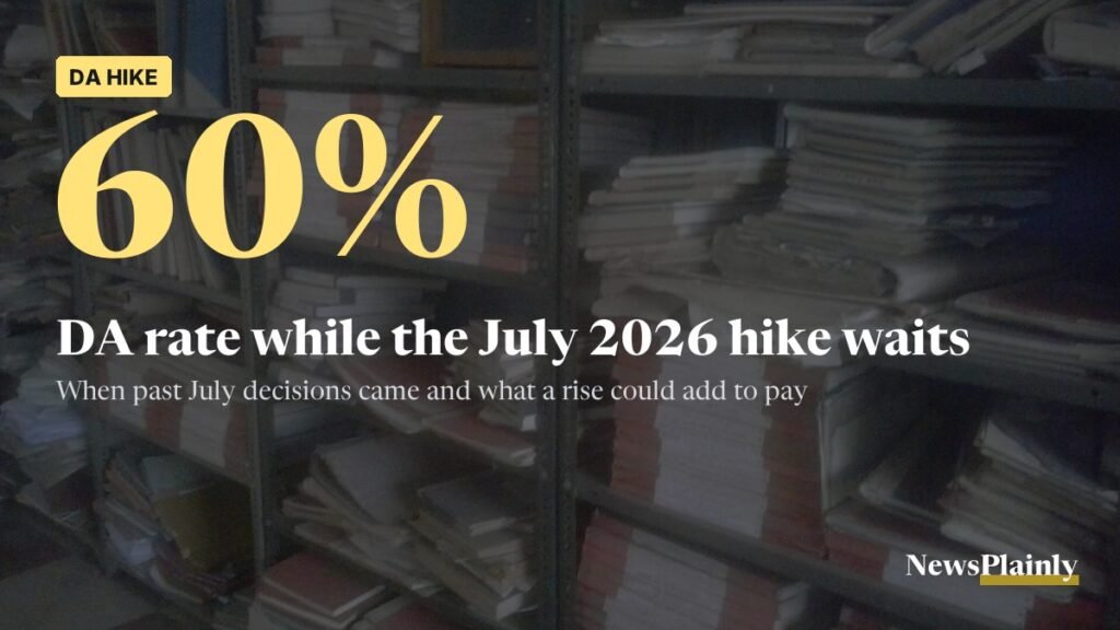 Files stacked in a government office in India as the DA hike for July 2026 waits