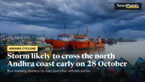 Fishing boats anchored at Visakhapatnam harbour ahead of the Andhra cyclone