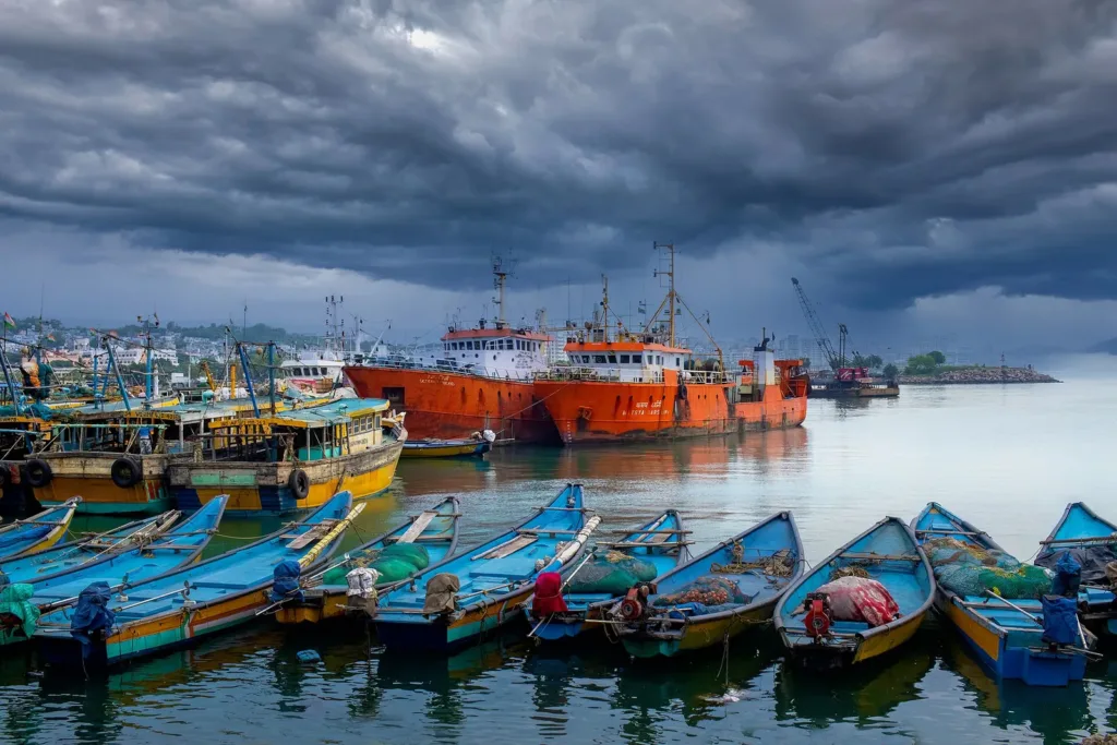 Fishing boats anchored at Visakhapatnam harbour ahead of the Andhra cyclone