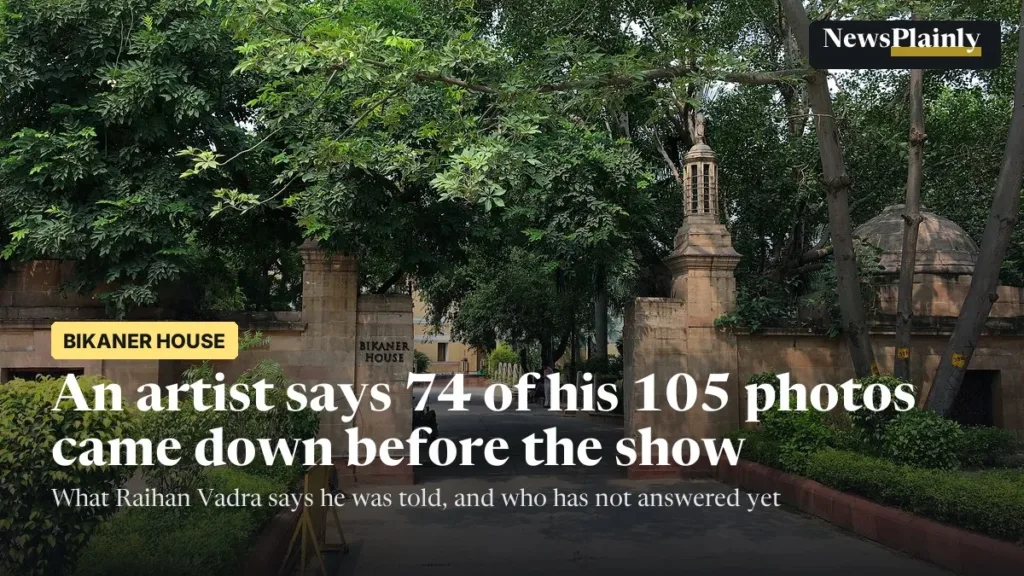 Gate of Bikaner House in New Delhi, where Raihan Vadra photos were removed from a show