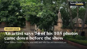 Gate of Bikaner House in New Delhi, where Raihan Vadra photos were removed from a show