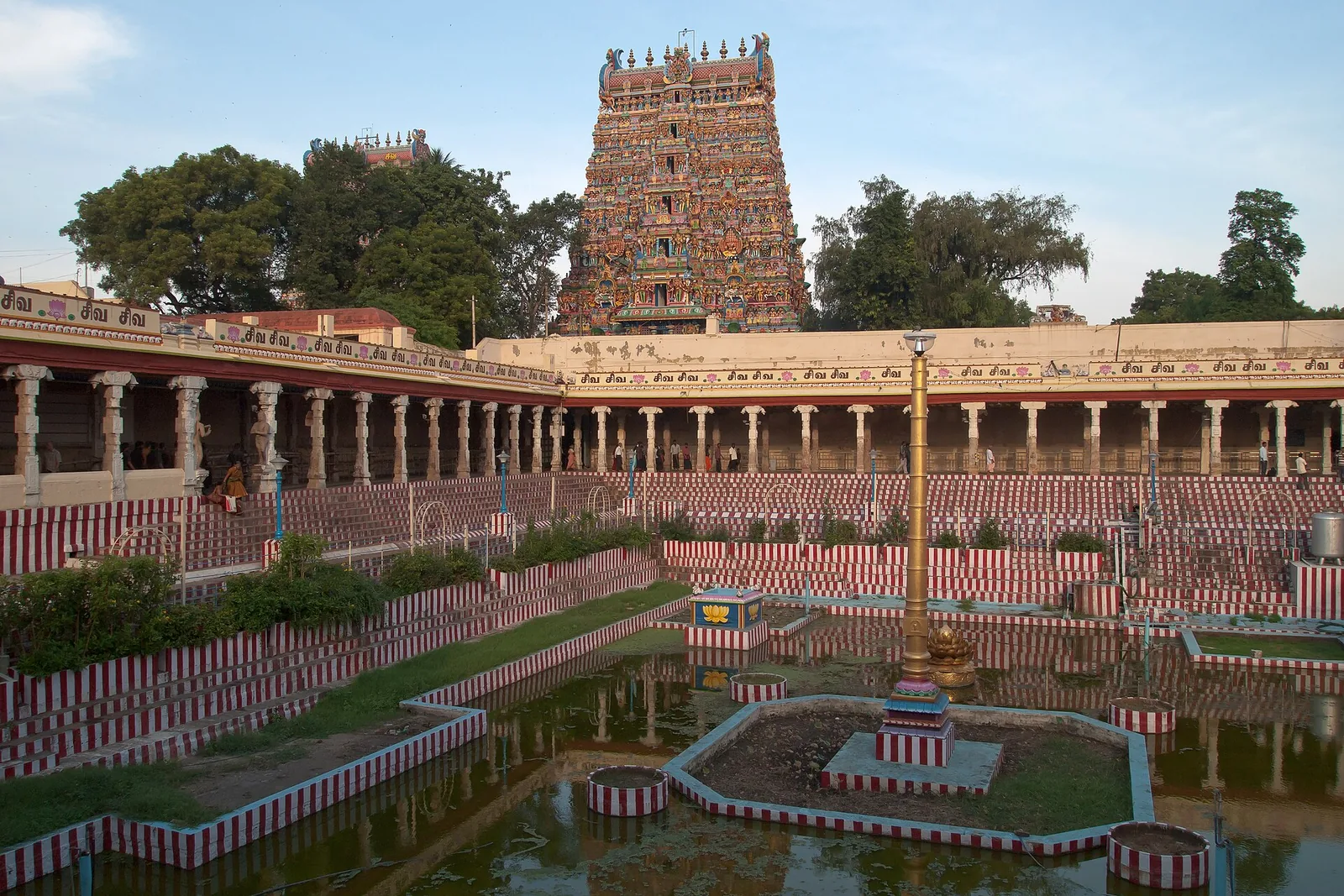 Gopuram and temple tank of the Meenakshi temple, Madurai, 2009 file photo