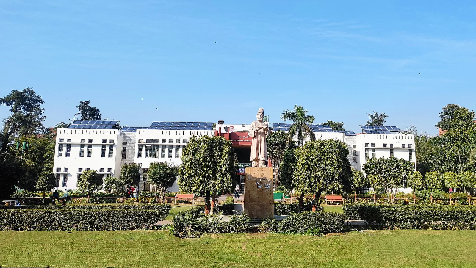 Gulistan-e-Ghalib lawns and Ghalib statue at Jamia Millia Islamia, file photo