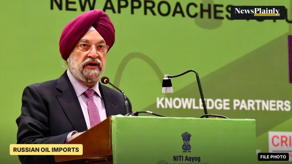Hardeep Singh Puri speaking at a New Delhi conference, file photo, as he comments on Russian oil imports