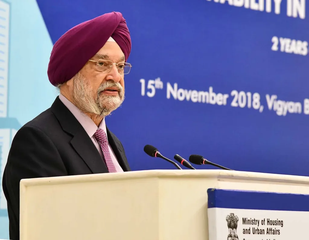 Hardeep Singh Puri speaking at a New Delhi event, file photo, as the BJP names him for the Rajya Sabha bypoll
