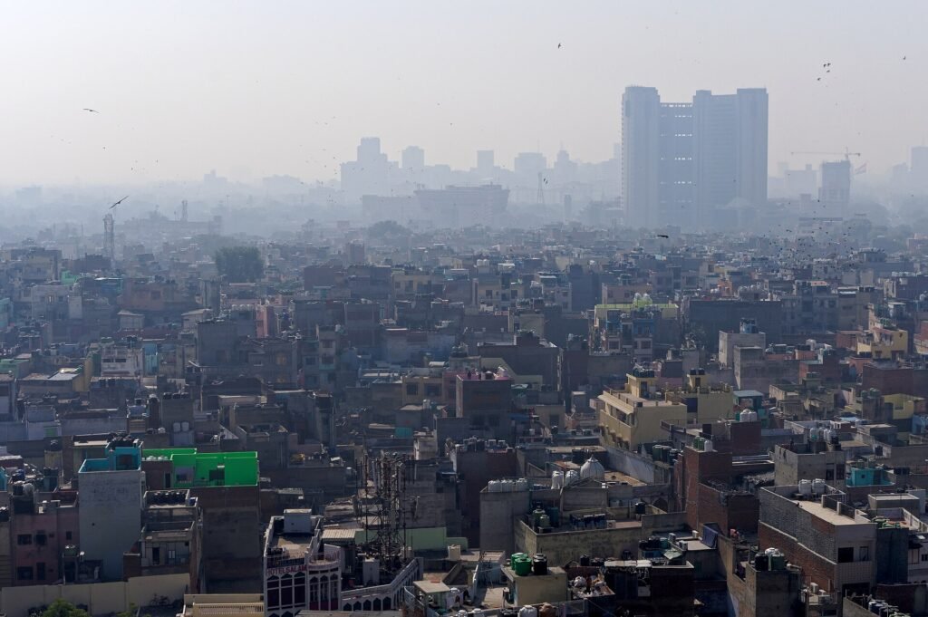 Hazy view over Delhi rooftops from Jama Masjid as GRAP 1 curbs return