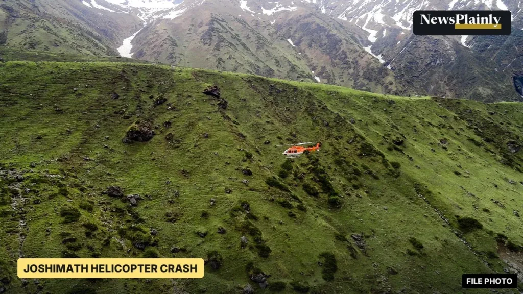 Helicopter flying over a green Himalayan slope on a pilgrim route, file photo for the Uttarakhand chopper crash
