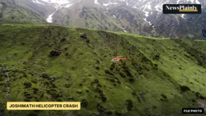 Helicopter flying over a green Himalayan slope on a pilgrim route, file photo for the Uttarakhand chopper crash