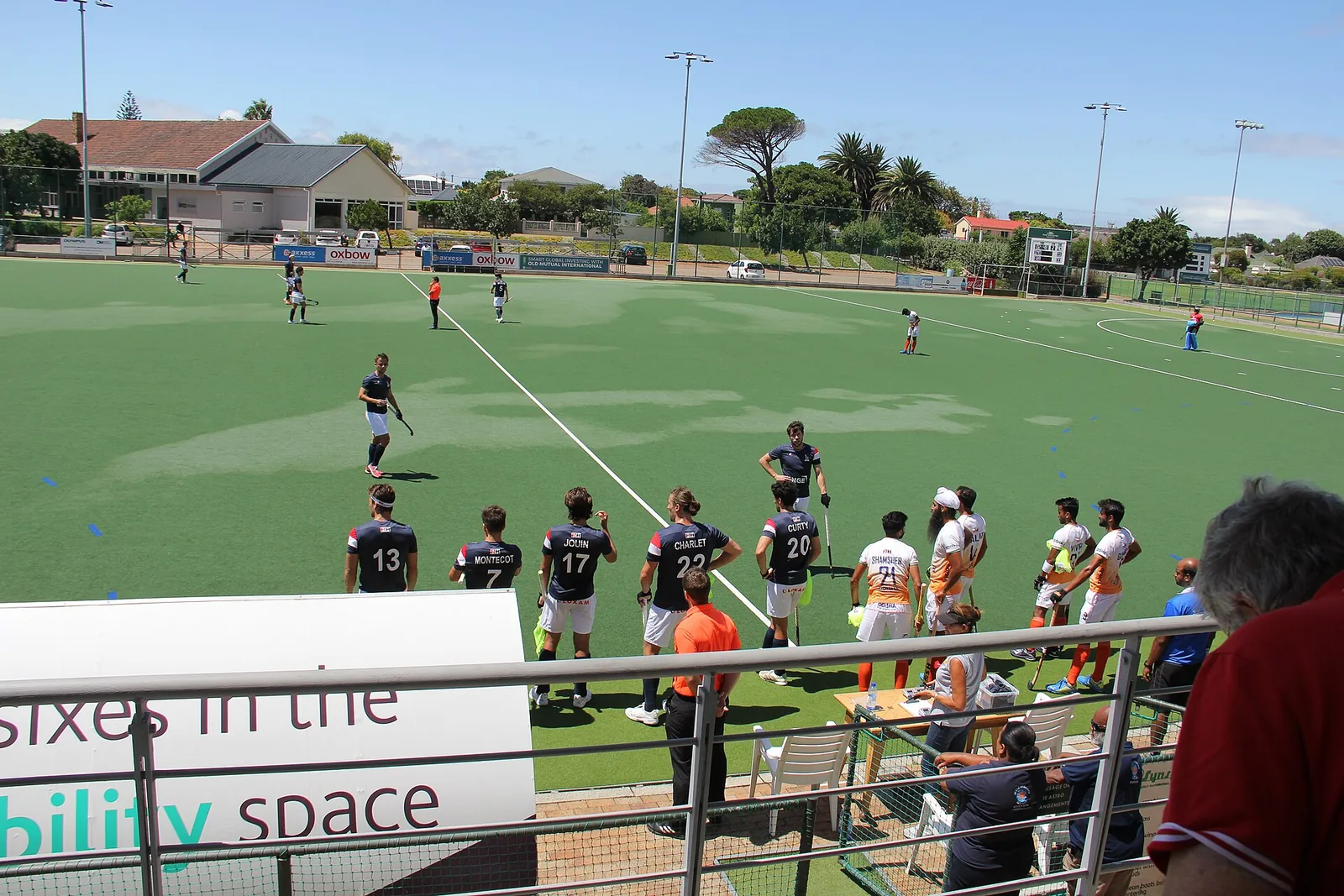 India and France men's hockey players line up before a January 2024 friendly, file photo