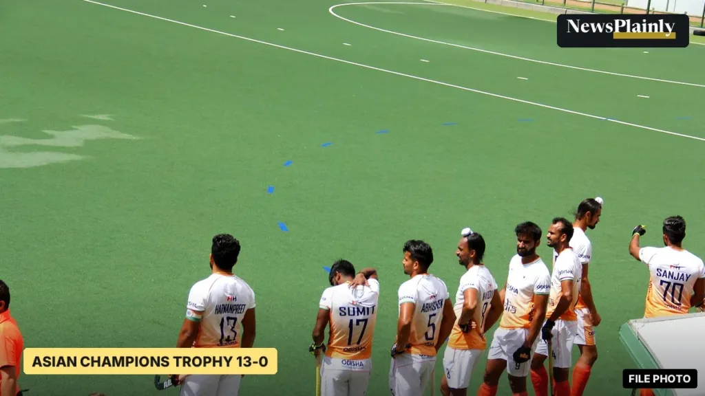 India hockey players including Harmanpreet Singh at a January 2024 friendly, file photo before the Asian Champions Trophy