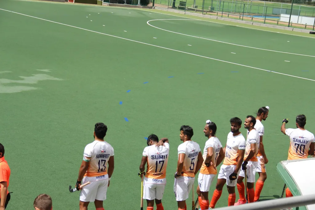 India hockey players including Harmanpreet Singh at a January 2024 friendly, file photo before the Asian Champions Trophy