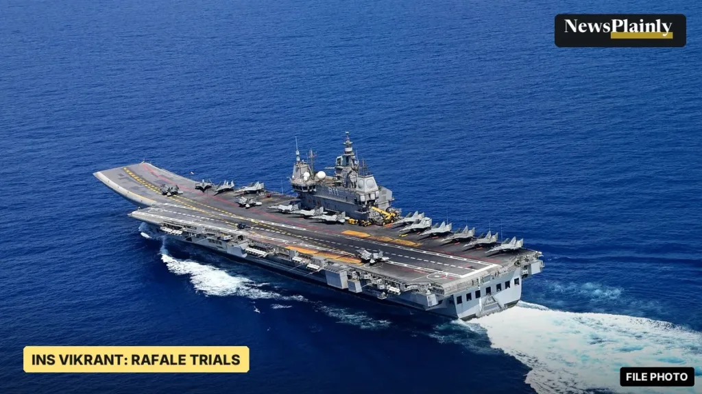 INS Vikrant at sea with MiG-29K jets on deck, May 2025 file photo, before the Rafale Marine landing
