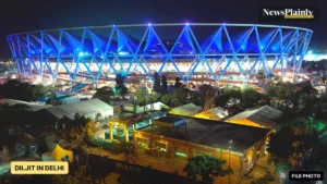 Jawaharlal Nehru Stadium in Delhi lit up at night, venue of the Diljit Delhi concert, 2010 file photo