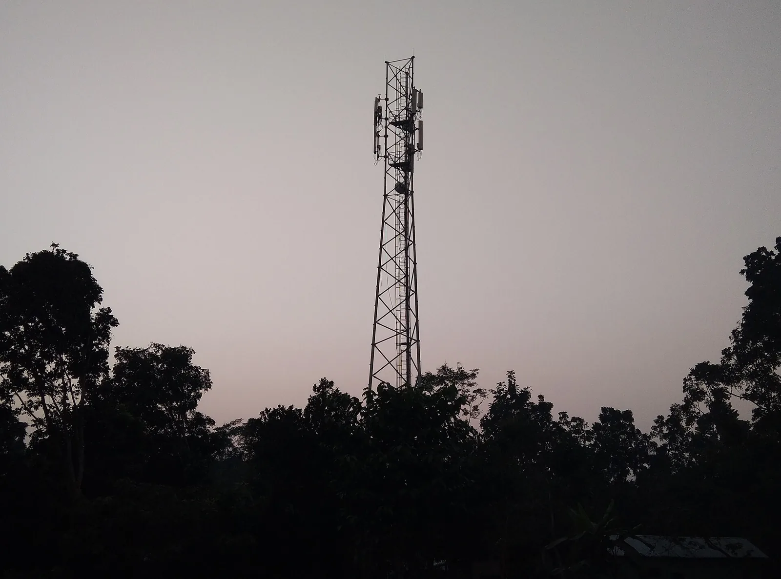 Jio mobile phone tower at dusk in Mathurapur village, Bangaon, West Bengal, 2020 file photo