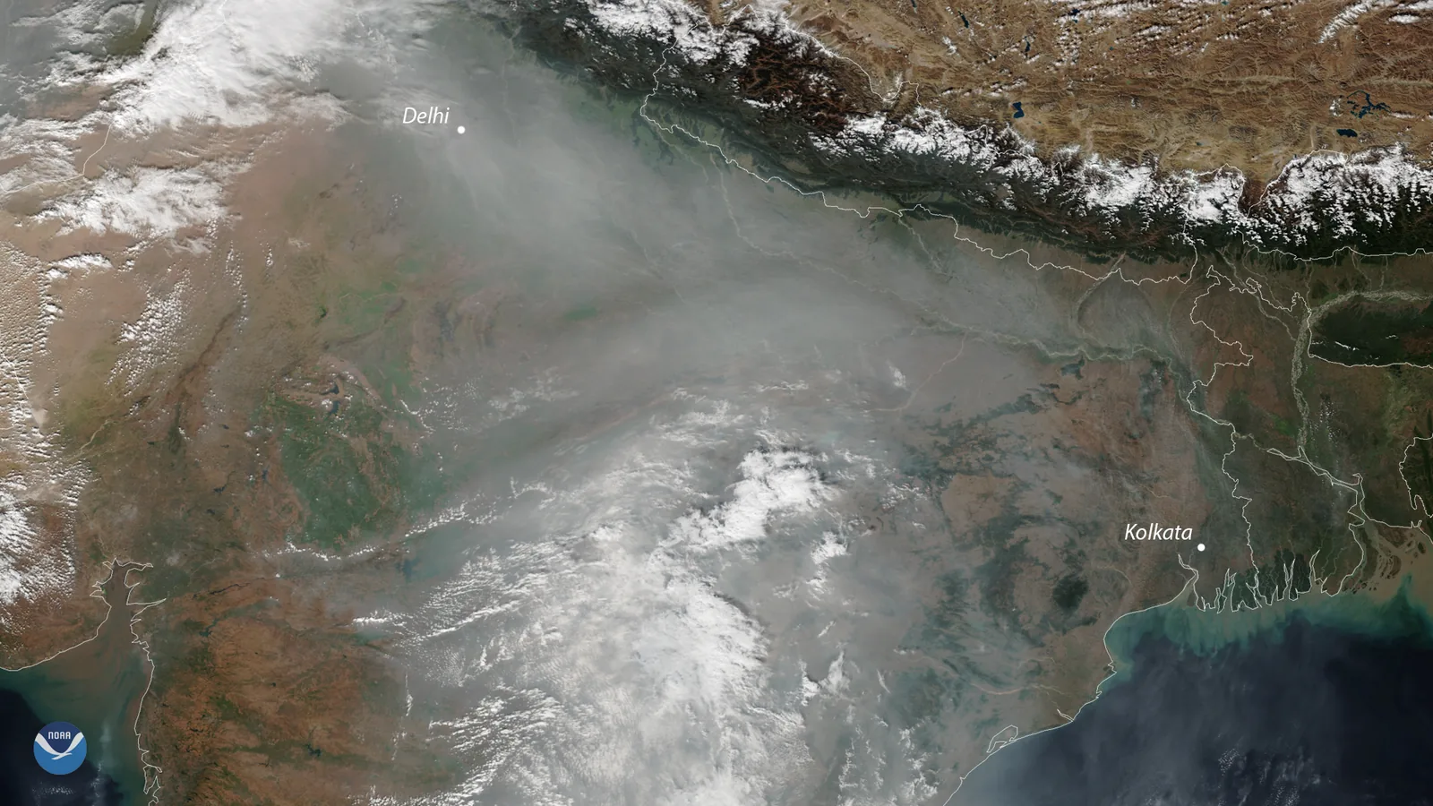 NOAA satellite image of haze over northern India and Delhi in December 2018
