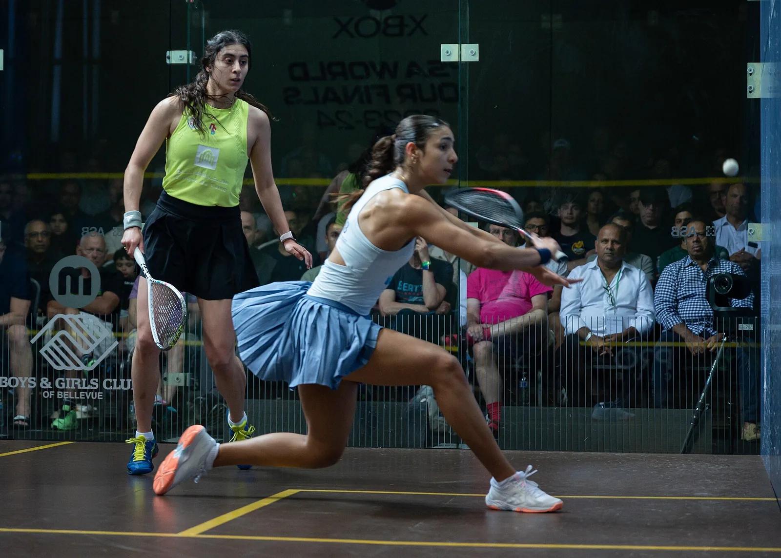 Nour ElSherbini and Hania El Hammamy in a 2024 PSA squash match, file photo