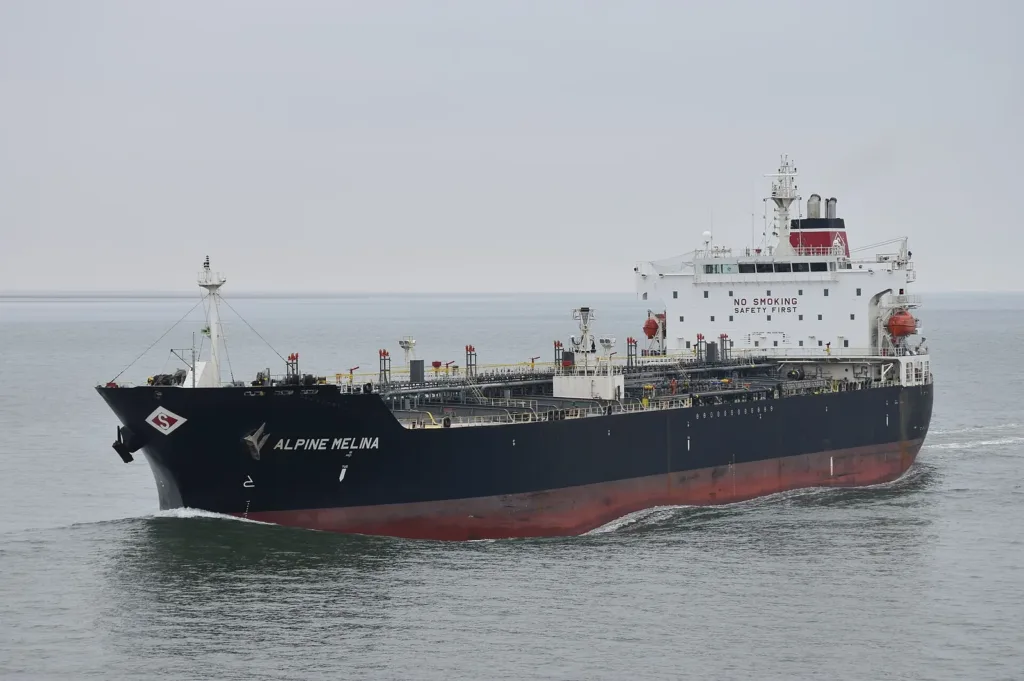 Oil tanker at sea, as a Hormuz tanker attack hits a ship with Indian crew