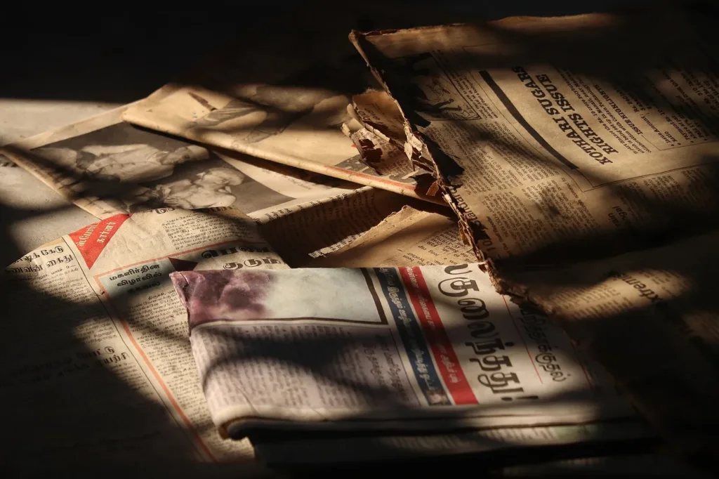 Old English and Tamil newspapers on a table, file photo for the DPDP Act challenge