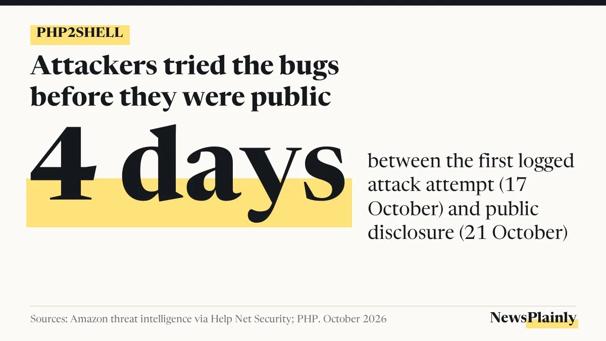 PHP2Shell timeline card: first attack attempt 4 days before disclosure