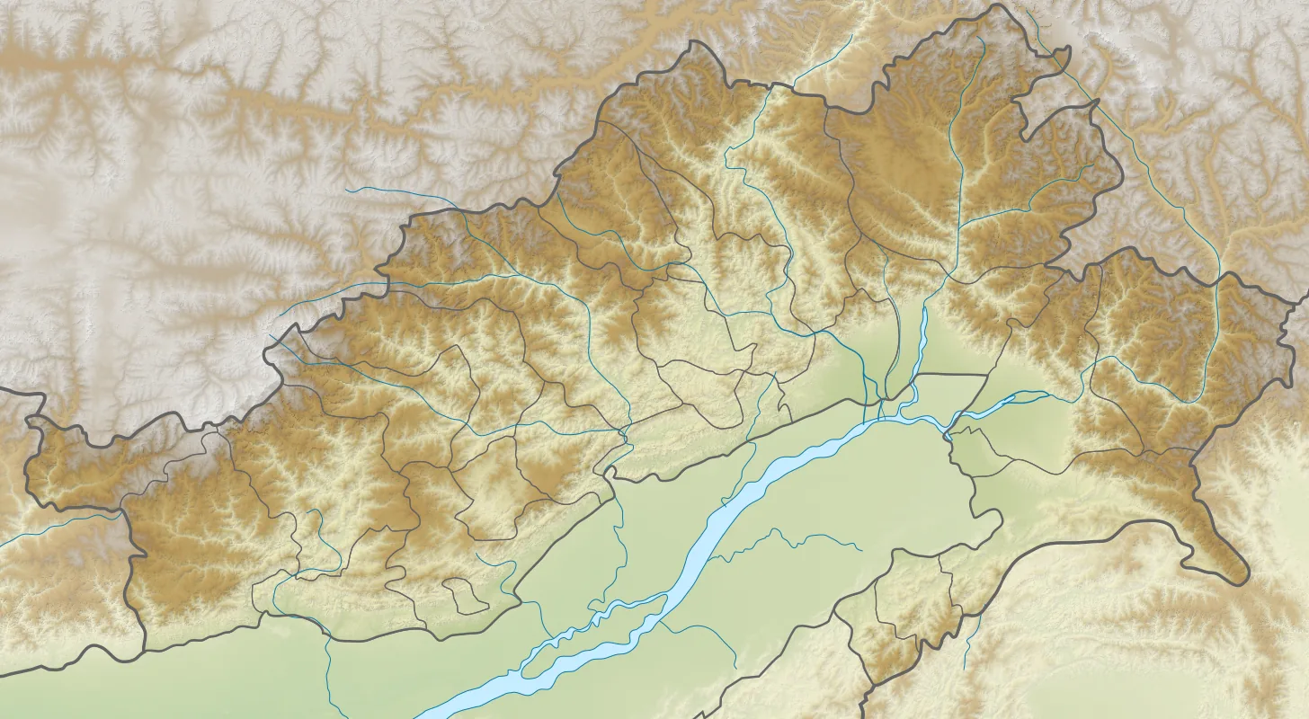 Relief map of Arunachal Pradesh showing the Siang valley region