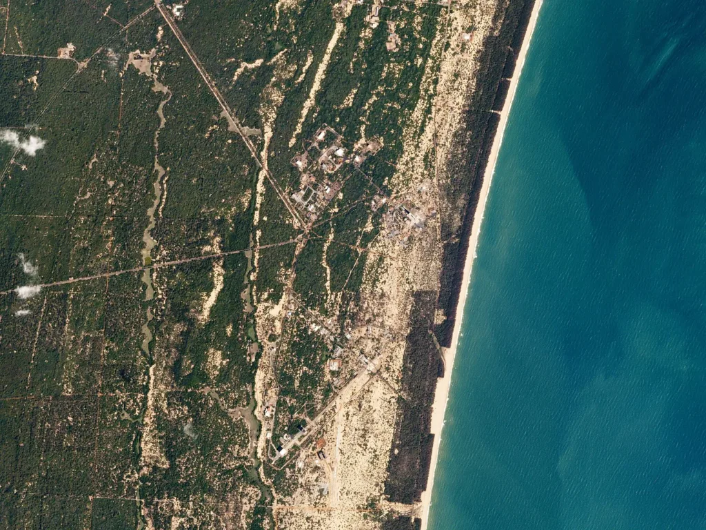 Satellite view of Sriharikota, where both ISRO launch pads stand on the coast