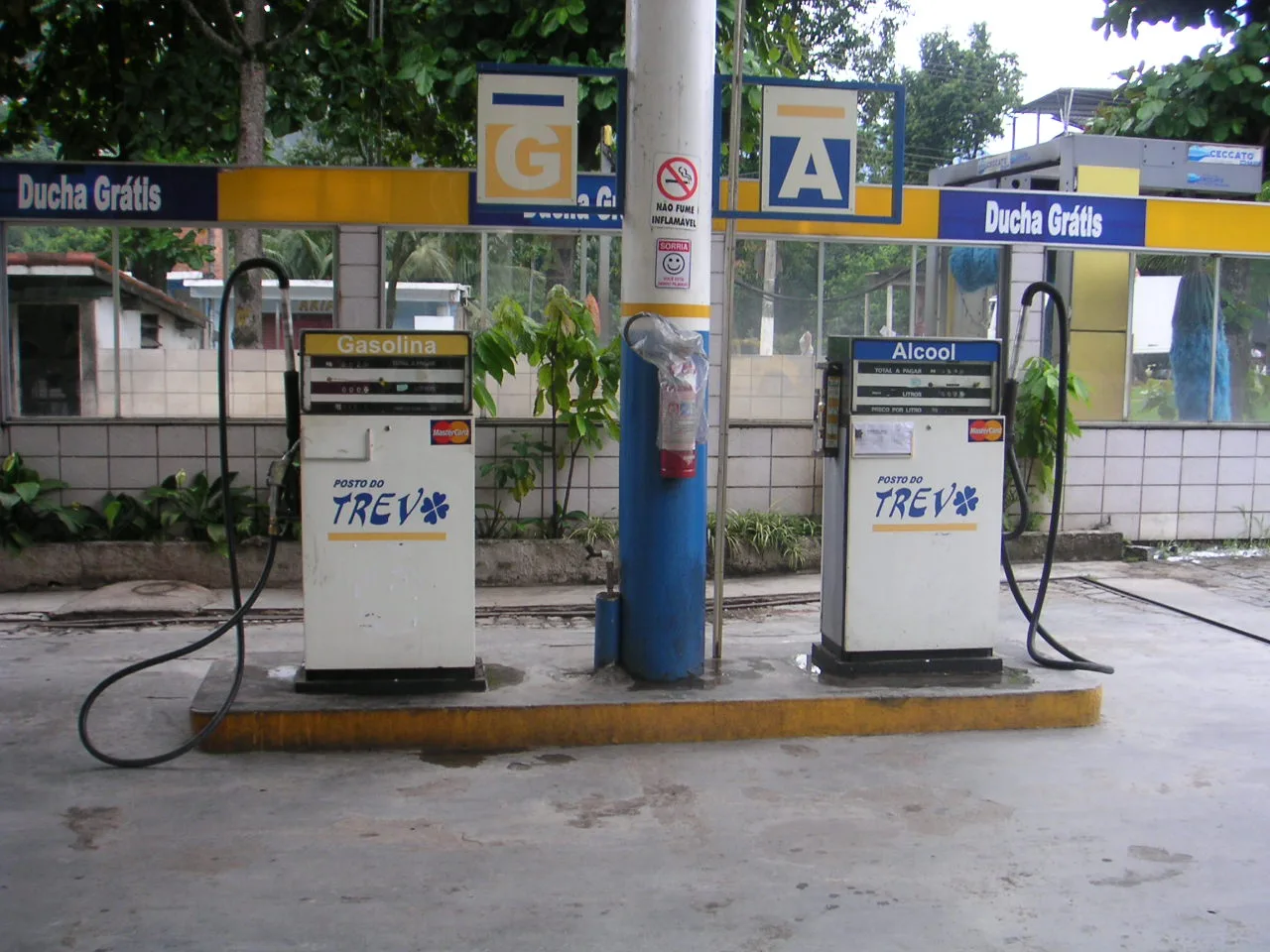 File photo of separate petrol (Gasolina) and ethanol (Alcool) pumps at a fuel station in Brazil