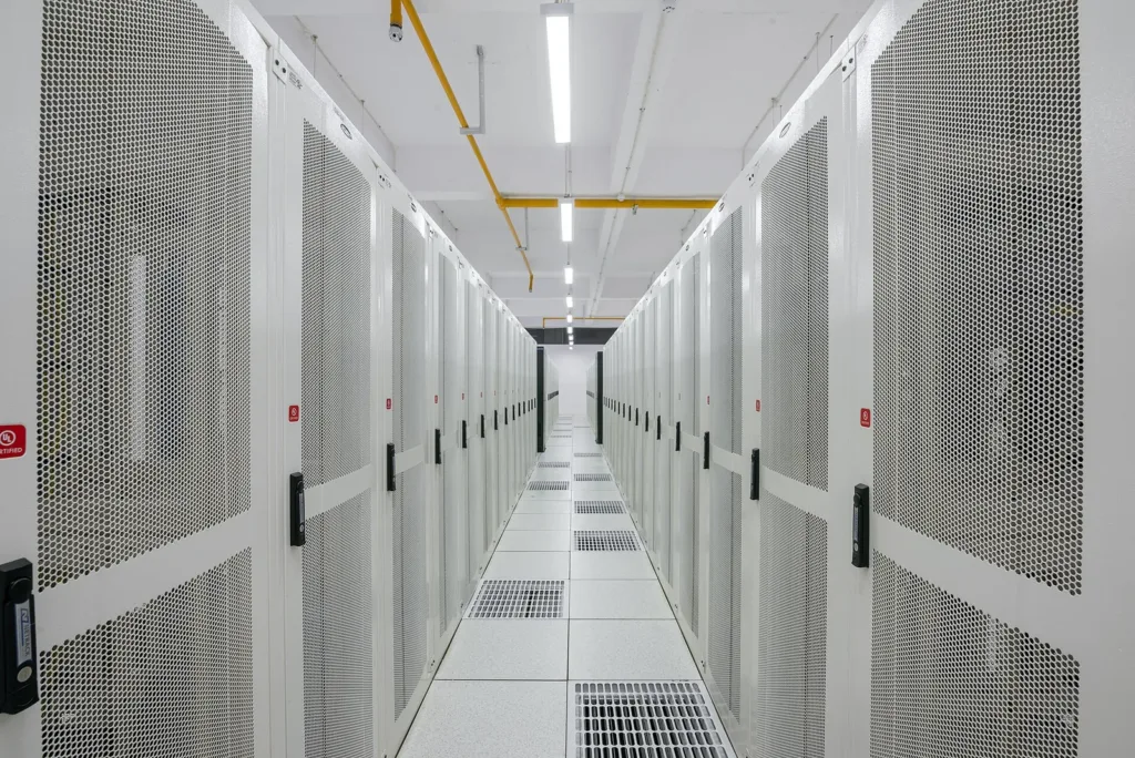Server racks in an Indian data centre, representing the new RBI data centre in Odisha