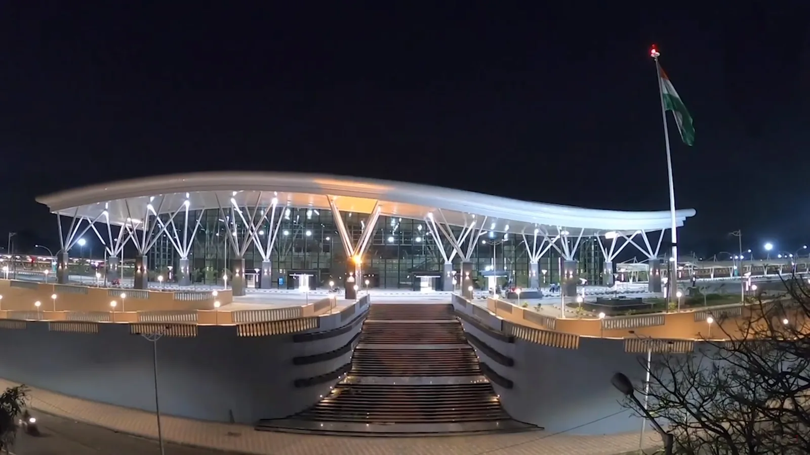 Sir M Visvesvaraya Terminal in Bengaluru lit up at night, file photo