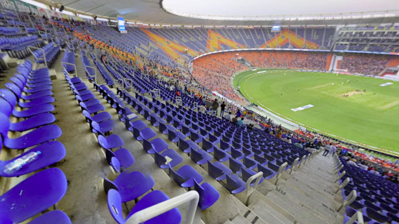 Stands of the Narendra Modi Stadium in Ahmedabad, an Aura India Tour venue