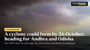 Storm clouds over Bheemili beach in Andhra Pradesh as a Bay of Bengal cyclone nears