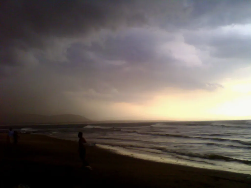 Storm clouds over Bheemili beach in Andhra Pradesh as a Bay of Bengal cyclone nears