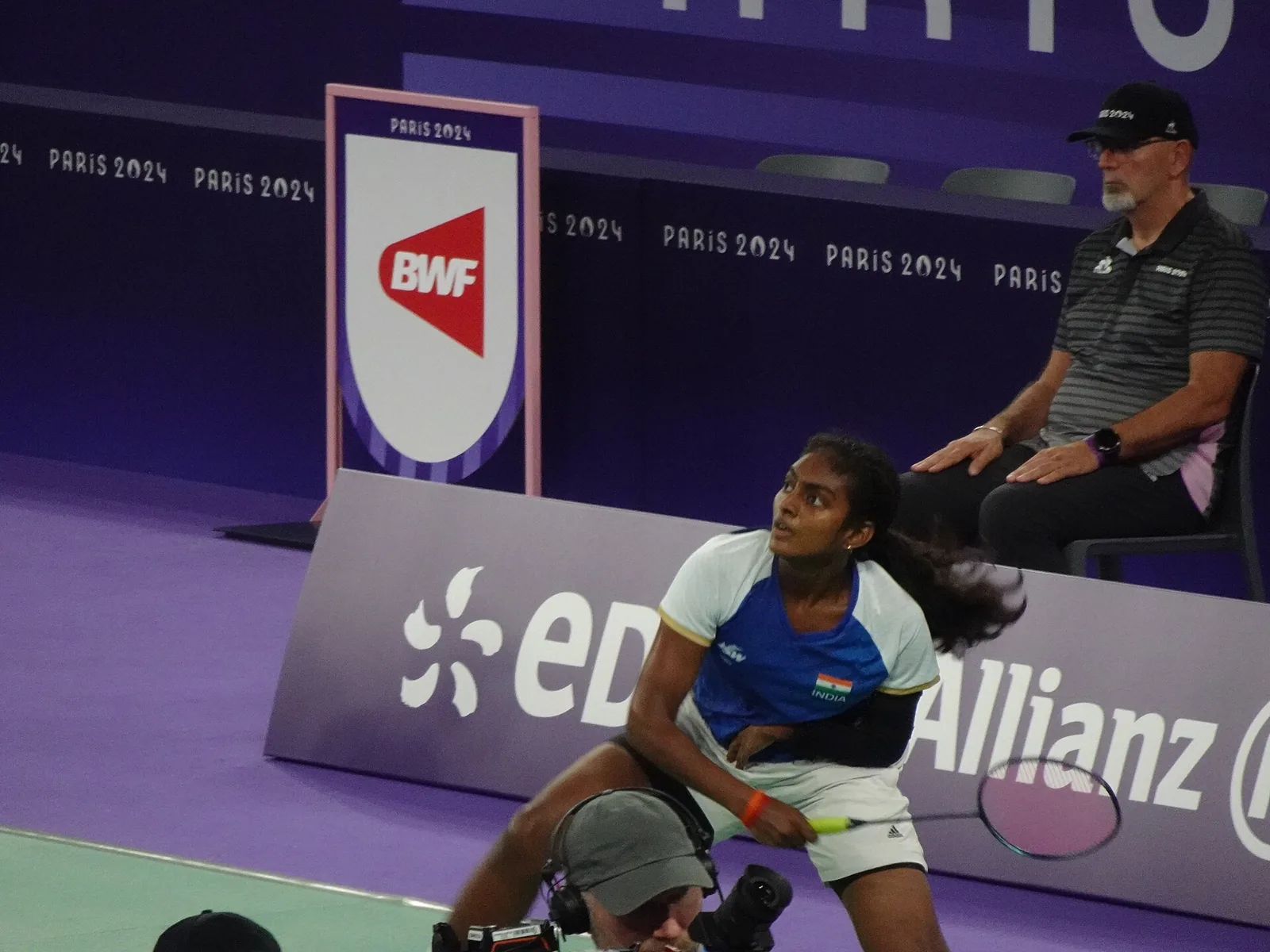 Thulasimathi Murugesan of India plays a para badminton final at Paris 2024