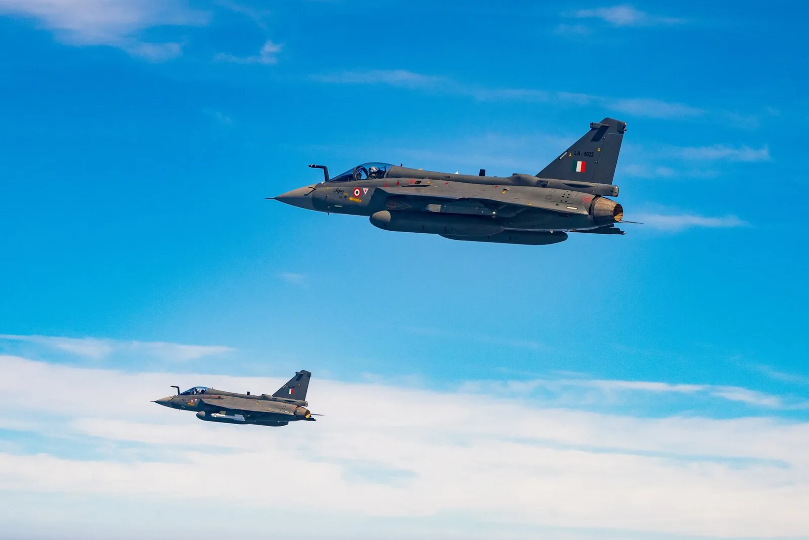 Two IAF Tejas fighters of No. 18 Squadron in flight, file photo for the IAF chief Ashutosh Dixit story