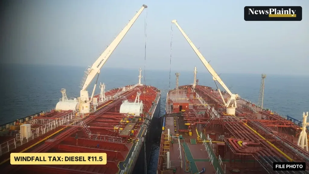 Two oil tankers moored side by side for a ship-to-ship fuel transfer off Kolkata, file photo for the windfall tax story