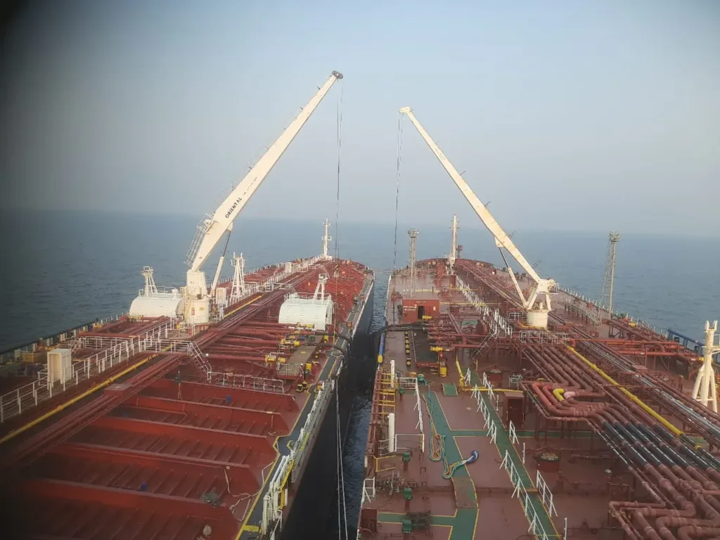 Two oil tankers moored side by side for a ship-to-ship fuel transfer off Kolkata, file photo for the windfall tax story