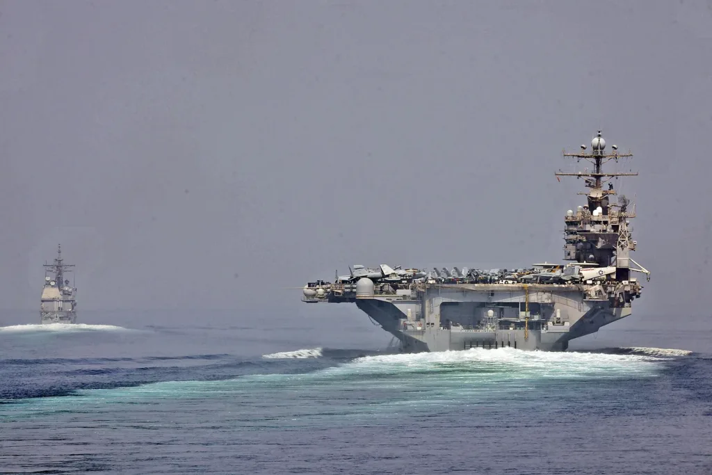 US Navy ships in the Strait of Hormuz, file photo, after the Epic Fury warning