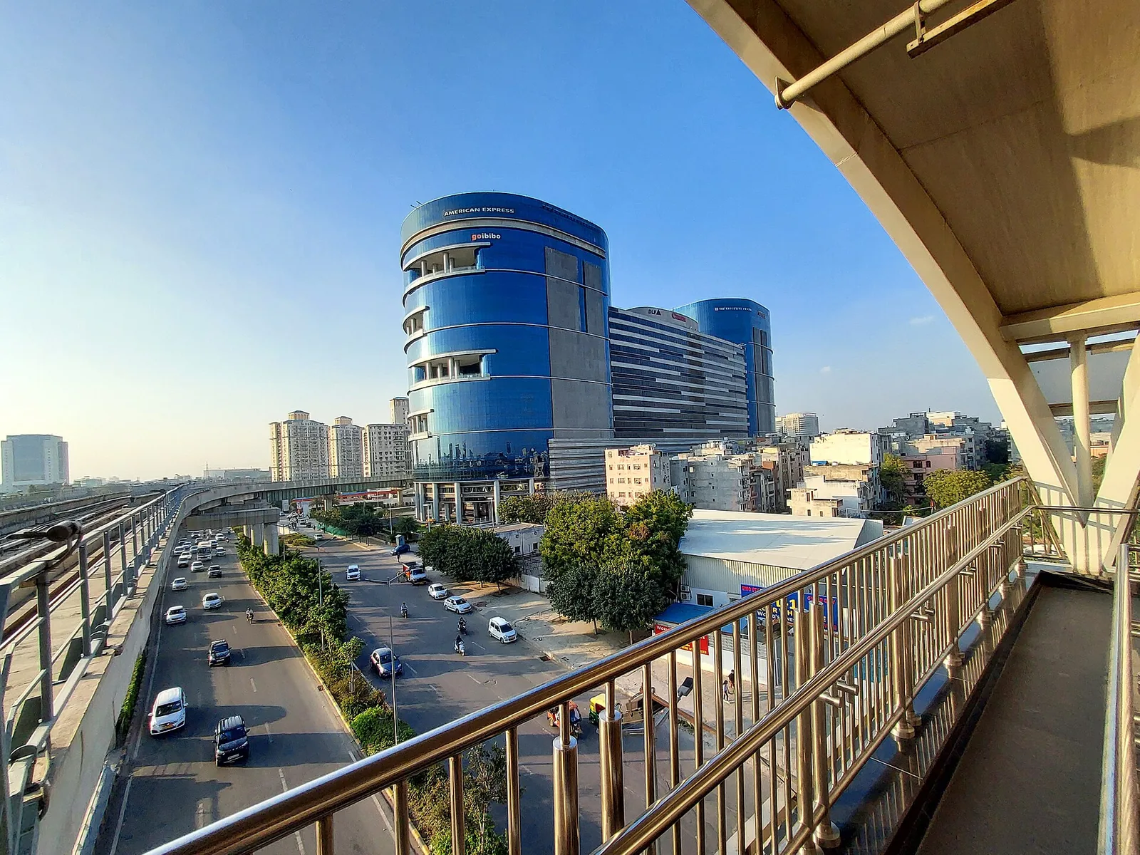 Wide road below DLF Epitome Tower in Gurugram, where the Haryana power strike cut supply