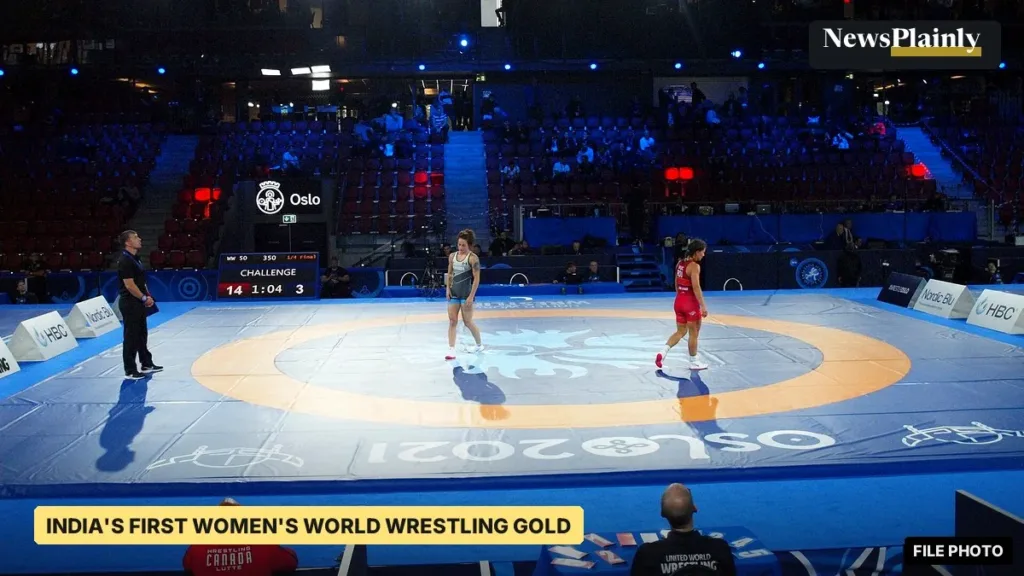 Women's bout on the mat at the 2021 World Wrestling Championships in Oslo, file photo for Manisha Bhanwala story